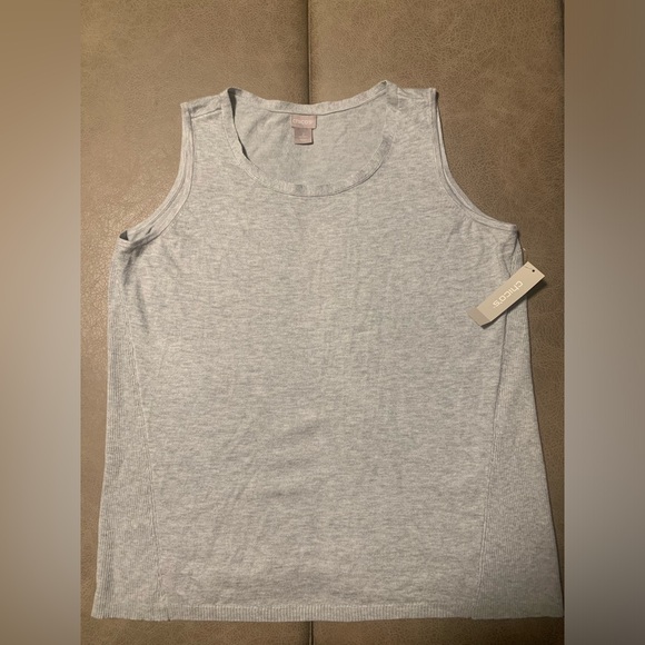 Chico’s Tank Sweater Rib Trim Detail Pier Heather Gray NWT  Size 2 Is A Large - Picture 1 of 5